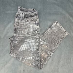 Zara Gray Clear Sequin Embelished High Waist Chic Statement Women's Jeans 32